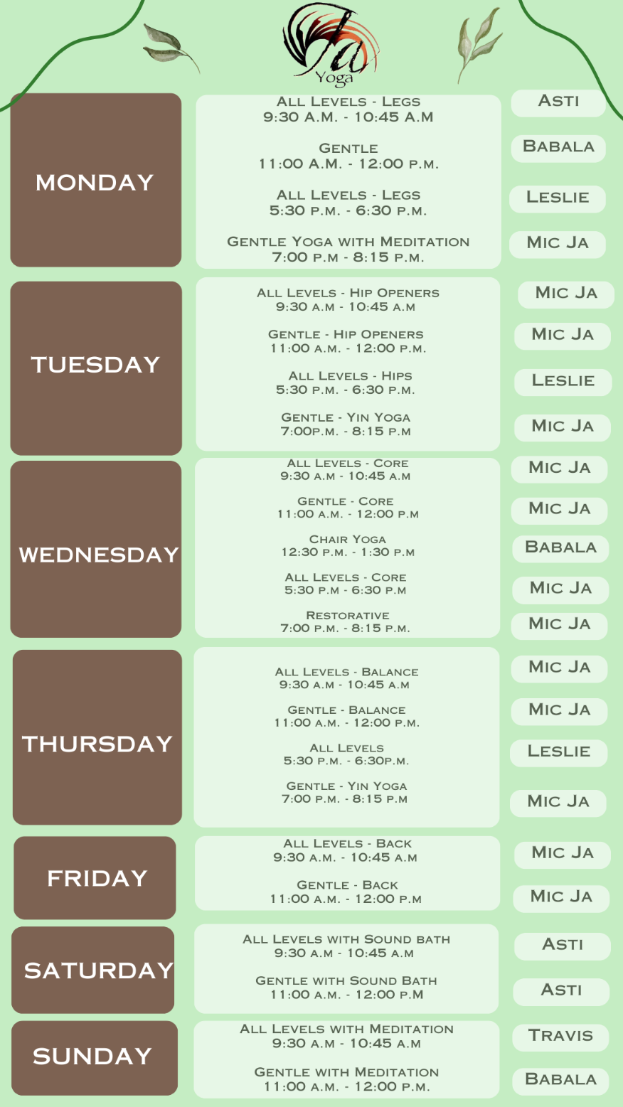 ja yoga class schedule