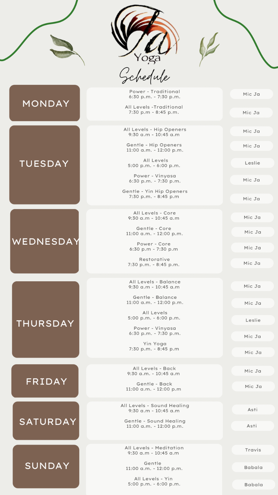ja yoga class schedule
