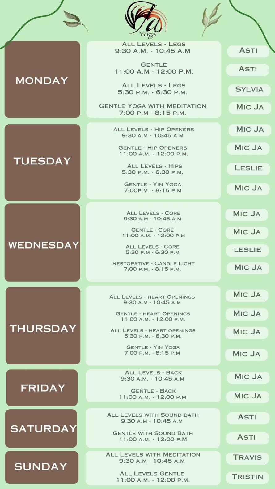 class schedules 2025