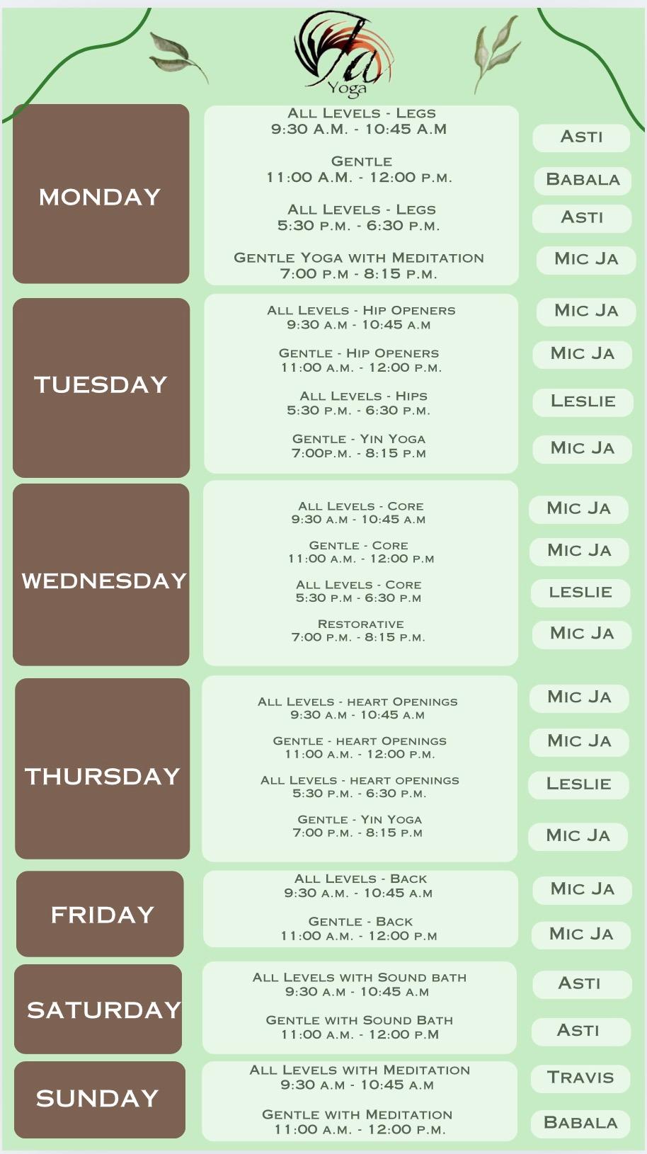 class schedules 2025