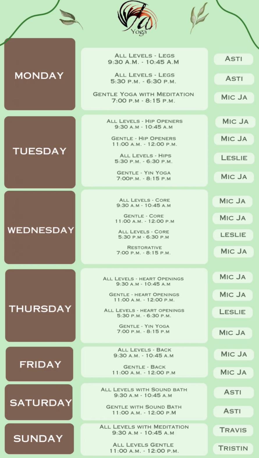 class schedules 2025