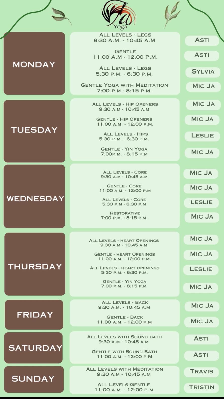 class schedules 2025